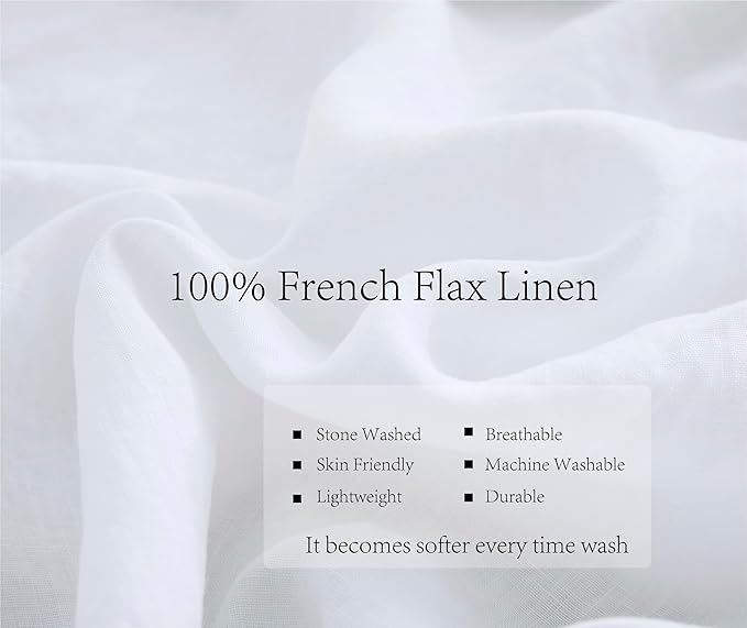 100% Linen Fitted Sheet Twin(1 Piece), 15 Inch Deep Pocket Mattress Cover French Flax Stone Washed Farmhouse Soft Breathable Bottom Sheets(White, Twin)
