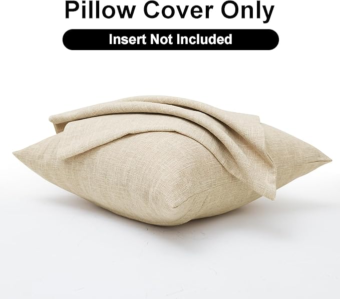 JIUZHEN Beige 20x20 Inch Faux Linen Pillow Covers Set of 2, Neutral Farmhouse Cushion Covers for Sofa Bed, Washed Textured Zippered Pillowcase