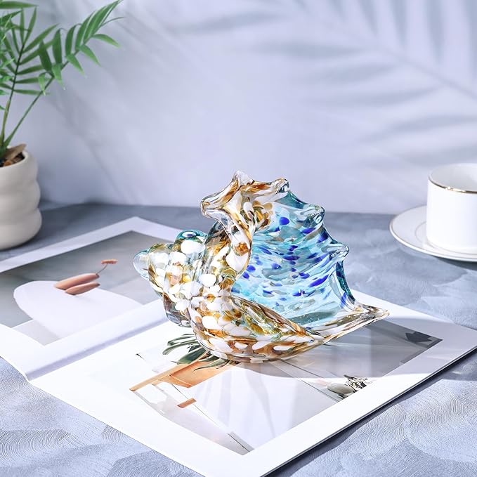 LCCCK Hand Blown Glass Conch Shell Sculpture, Sea Glass Art Figurines, Beachy Room Decor, Brown Conch Shell Decorative Statues, Sea Shell Coastal Decor for Shelf House Room, Beachy Gifts