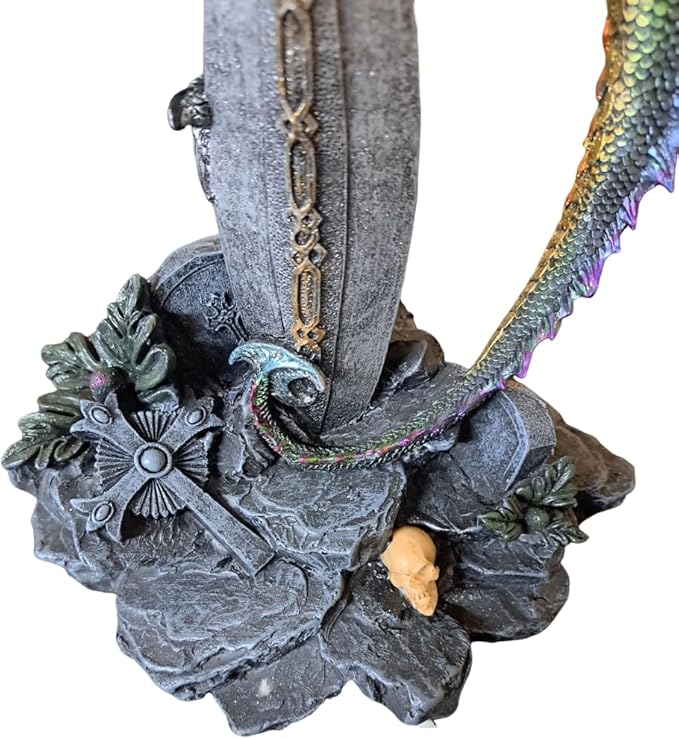 ICE ARMOR 24.5" Fantasy Collectible Dragon Statue Table Lamp Wrap Around Cross with Fabric Light Shade for Gothic and Medieval Décor (71792Purple/Green)