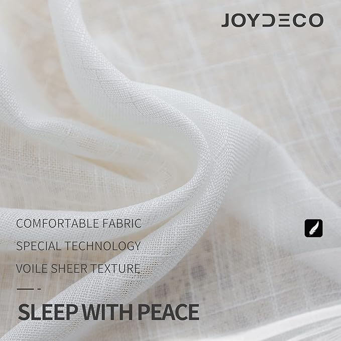 Joydeco White Sheer Curtains 72 Inch Length 2 Panels Set, Rod Pocket Linen Sheer Curtain Drapes, Voile Window Treatments for Bedroom Living Room (54x72 inch,Cross Pattern)