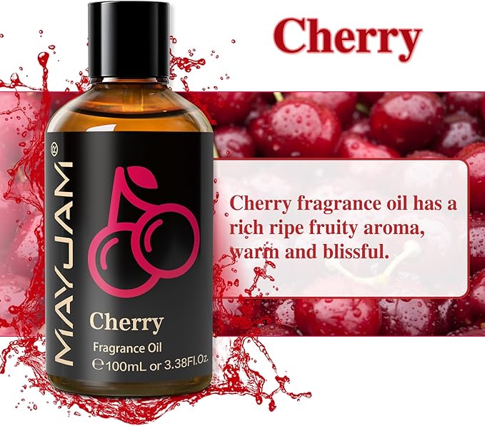 MAYJAM 100ML/3.38FL.OZ Cherry Fragrance Oils with Glass Dropper, Essential Oils for Diffusers for Home, Long Lasting Scented Oils for Diffusers Soap Candle Making
