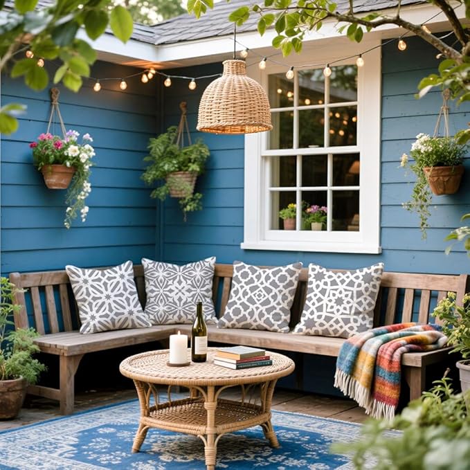Cirzone Outdoor Pillow Covers 18x18 Set of 4 Morden Grey and White Geometric Patterns Waterproof Throw Outdoor Pillows Boho Decorations for Funiture Patio Garden Home