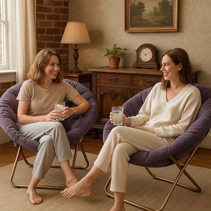 Magshion Saucer Chair for Adults, Comfy Living Room Lounge Chair for Bedroom Corner, Dorm, Apartment, Faux Fur Fluffy Circle Accent Seat with Thick Padded & Folding Metal Frame (Purple, Set of 2)