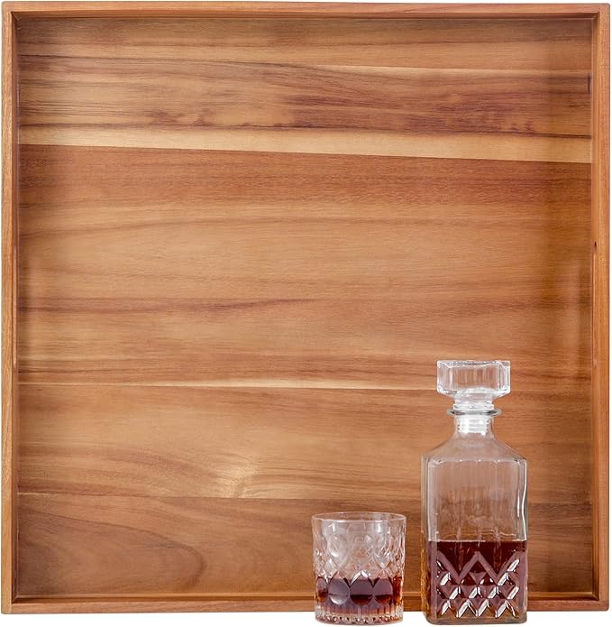 Serving Tray with Handles, 22 inch Large Square Ottoman Tray Coffee Table Tray, Wooden Trays Decorative Trays for Party, Food Serving, Breakfast, Dinner, Coffee Tea, Appetizers