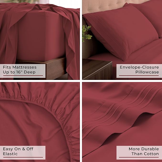 Mellanni King Sheets Set - 4 PC Iconic Collection Bedding - Hotel Luxury, Extra Soft, Cooling Bed Sheets - Wrinkle, Fade, Stain Resistant (King, Brick Red)