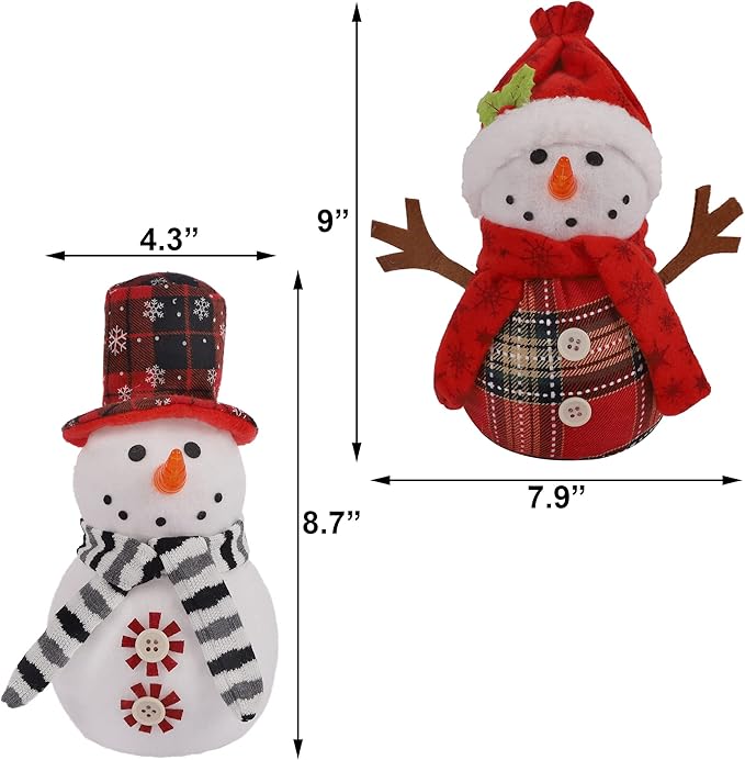 Christmas Table Decorations, 2 Pcs Snowman with Warm White LED Lights, Xmas Table Top Snowmen Decor for Winter Home Kitchen Mantle Room Office Holiday Party