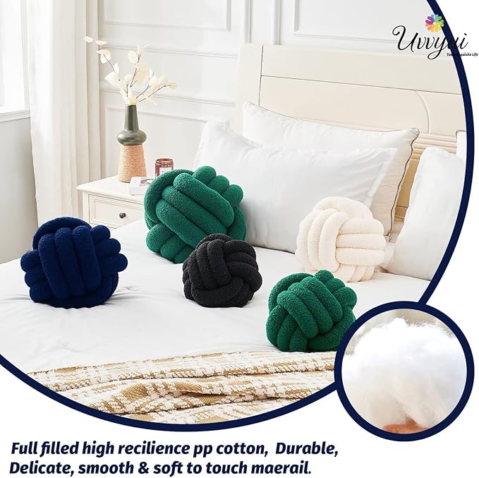 Uvvyui Knot Pillow Ball, Soft Home Decorative Pillows, Round Throw Pillow, Handmade Knotted Plush Pillow, Round Boucle Pillow Cushion (14 Inches Navy)