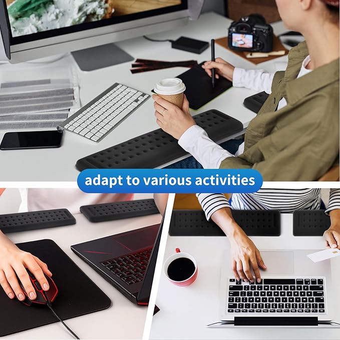 4 Pcs L-Shaped Desk Long Wrist Rest Elbow, Forearm and Wrist Comfort Support Elbow Arm Rest for Table or Desk Edge Accessories, Non-Slip, Memory Foam Padding (Black)