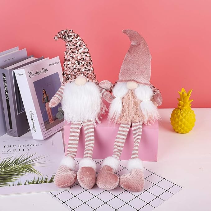 HMASYO Christmas Gnomes Decorations Gift, Handmade Swedish Tomte, Scandinavian Pink Gnome Santa Nisse Nordic Figurine Plush Doll Table Ornament for Christmas Decorations (Pink-Plush)