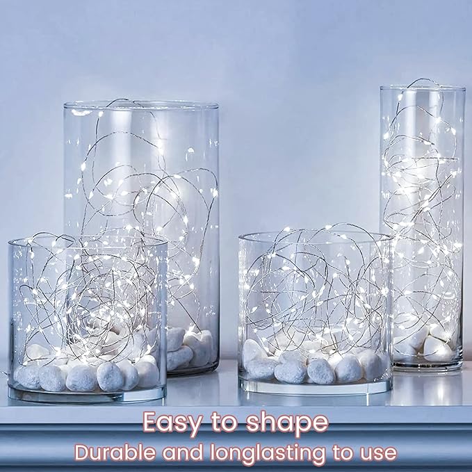 12 Pack Fairy Lights Battery Operated String Lights 7 Feet 20 Led Waterproof Christmas Lights Silver Wire Firefly Starry Moon Lights for Bedroom DIY Party Wedding Patio Christmas White