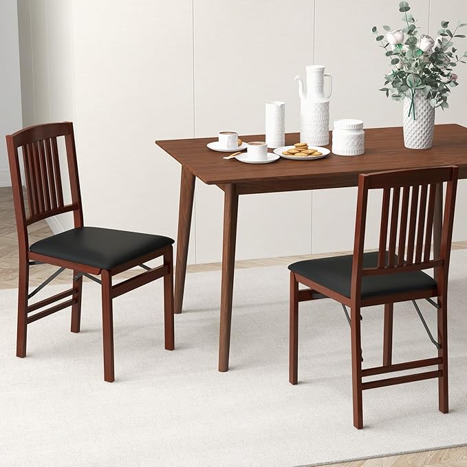 GOFLAME Folding Dining Chairs Set of 4, Foldable Chairs with Padded Seat and Rubber Wood Legs, 4 Pack Armless Kitchen Side Chairs for Living Room, Dining Room, Restaurant