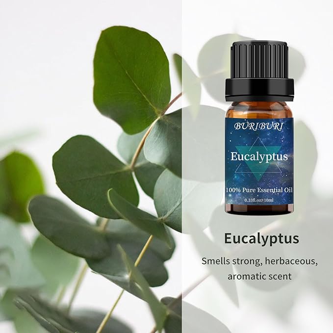 BURIBURI Eucalyptus Oil and Peppermint Essential Oil, 100% Pure, Undiluted, Natural, Organic Aromatherapy Eucalyptus Essential Oils Gift Set, 10MLx2