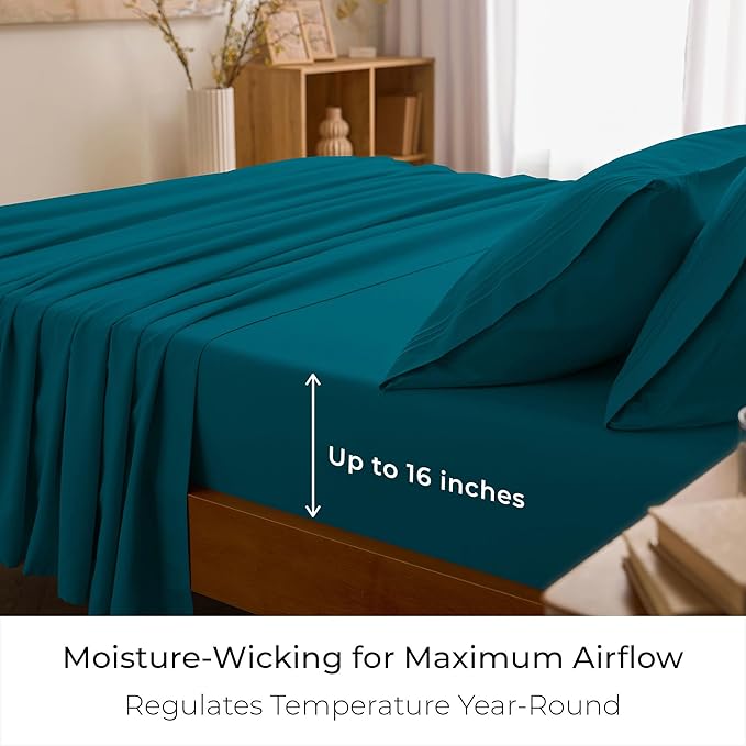 Mellanni Queen Sheets Set - 4 PC Iconic Collection Bedding - Hotel Luxury, Extra Soft, Cooling Bed Sheets - Wrinkle, Fade, Stain Resistant (Queen, Teal)