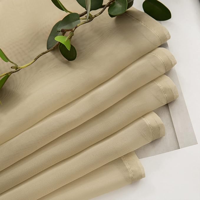 MIULEE 2 Panels Kitchen Tiers Half Window Sheer Curtains Rod Pocket Translucent Voile Drape for Kitchen Bathroom Small Windows 29 by 36 Inch Beige
