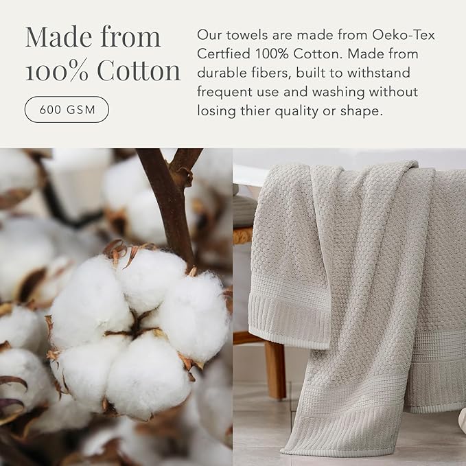 NY Loft 100% Cotton Hand Towel 6 Pack | Super Soft & Absorbent Quick-Dry Hand Towels 16" x 28" |Textured and Durable Cotton | Trinity Collection (6 Pack Hand Towel, Quiet Grey)