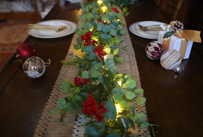 6.3FT Christmas Garland with LED String Lights, Anna's Whimsy 144 Branch Tips Seasonal Artificial Pine Winter Cypress Greenery Garland, Christmas Decorations Holiday Indoor Outdoor Christmas Decor