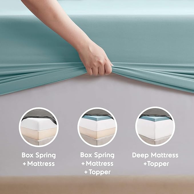 Nestl Extra Deep Twin Sheet Set - 4 Piece Breathable & Cooling Sheets - Hotel Luxury Bedding Set w/18-24 Inch Deep Pockets - Easy & Secure Fit - Super Soft, Wrinkle Free & Comfy - Light Blue