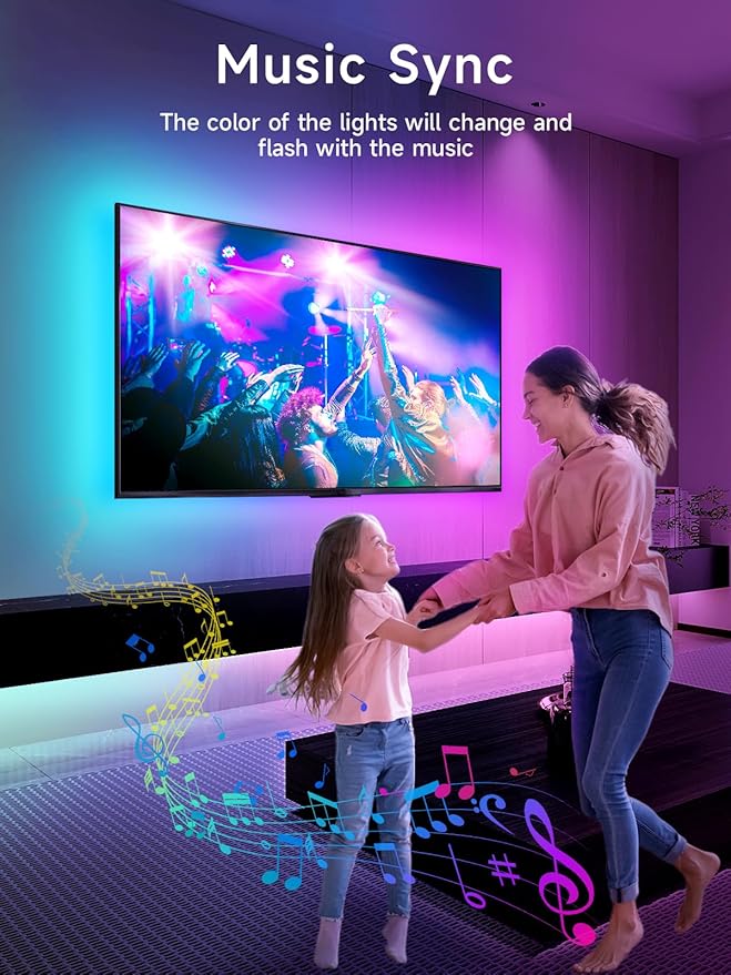 TV LED Lights, 13.1ft LED Lights for 43-60in TV, RGB TV Backlight Behind with Music Sync Bluetooth APP and Remote Control Strip Light USB Powered for Bedroom Gaming Room Decor