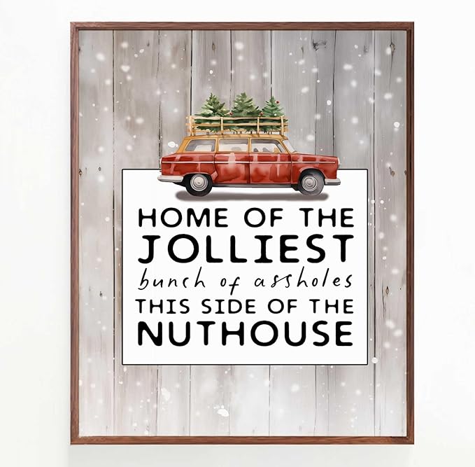 Home of the Jolliest Bunch of Sign, Vintage Christmas Wall Art, Funny Christmas Print, Christmas Wall Decorations, Holiday Decor, Vacation Print