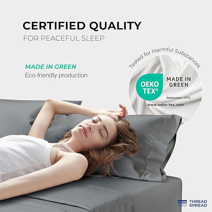 THREAD SPREAD 100% Egyptian Cotton King Size Sheets Set - Luxury 1200 Thread Count Egyptian Cotton Sheets King Size, 17" Deep Pocket, Soft, Cooling Sateen Weave Hotel Quality Bedding Set - Dark Grey