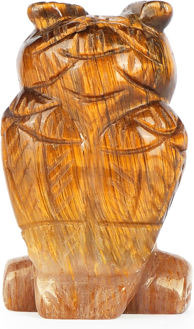 2" Yellow Tiger Eye Crystal Owl Figurine Gem Stone Owls Statue Animals Carving Owl Gifts for Home Office Decor