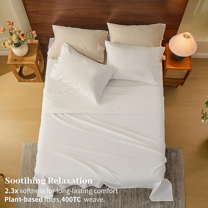 MEISHANG 100% French Pure Linen Sheets King Size - 6 PC Extra Deep Pocket Sheet Set, Soft Durable Flax Linen, Anti-Tear Breathable & Oeko-Tex Certified 18-24 Deep Pocket,All Season(White)