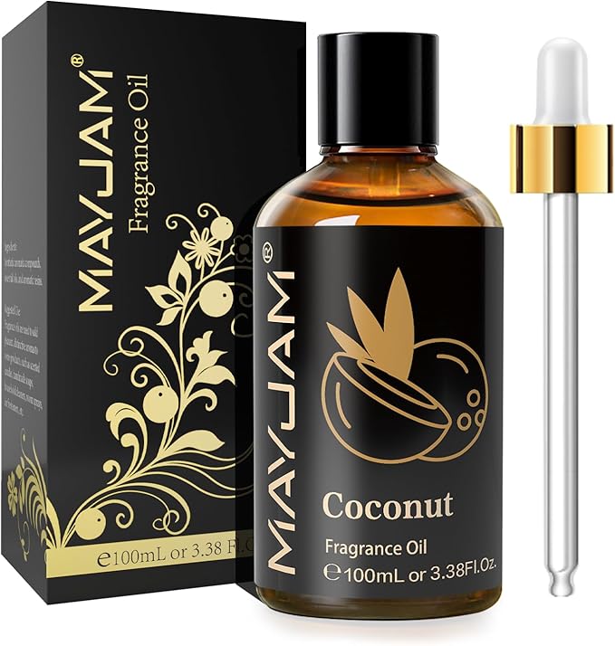 MAYJAM 100ML/3.38FL.OZ Coconut Fragrance Oils with Glass Dropper, Essential Oils for Diffusers for Home, Long Lasting Scented Oils for Diffusers Soap Candle Making