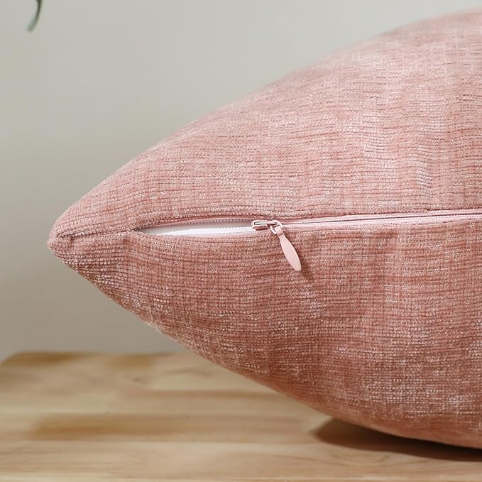 Jeneoo Blush Pink Decorative Throw Pillow Covers Soft Chenille Comfy Square Couch Cushion Cases for Living Room Sofa Decor (Set of 2, 18 x 18 Inches)