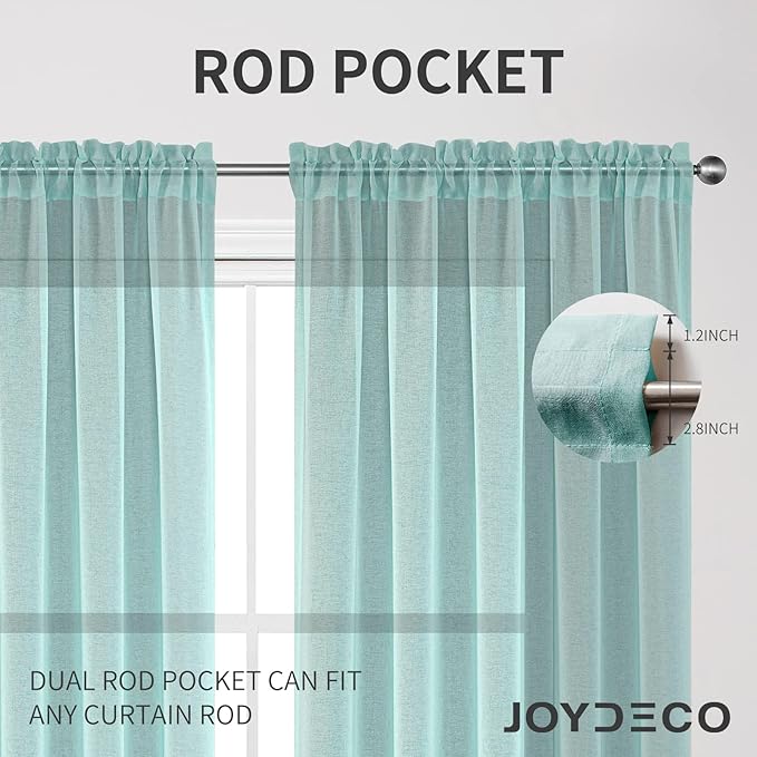 Joydeco Blue Sheer Curtains 72 Inch Length 2 Panels Set, Rod Pocket Long Sheer Curtains for Window Bedroom Living Room, Lightweight Semi Drape Panels for Yard Patio (54x72 inch, Teal Blue)