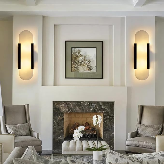 13.8in Alabaster Wall Sconces,Natural Marble Wall Lighting,Alabaster Wall Lamp for Bedroom Stairs, Living Room, Vanity, Hallway Bedside(Bulb Included)