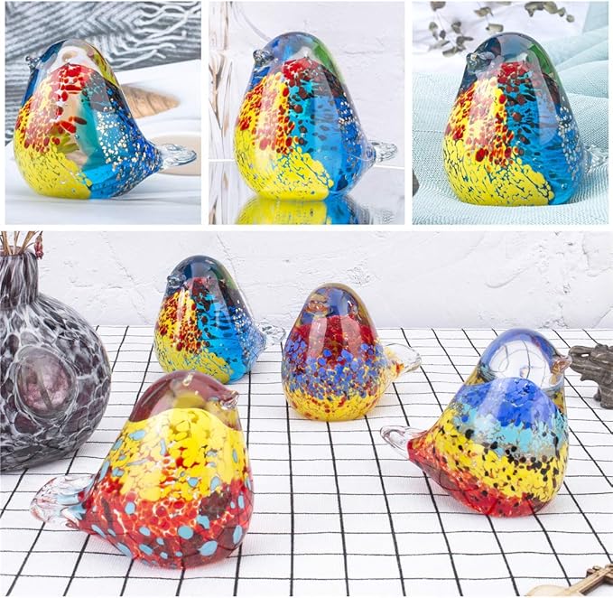 QFkris Art Glass Bird Figurine Handmade Blown Glass Crystal Paper Weight Christmas Birthday Gift Home Table Ornament Decor (N004)
