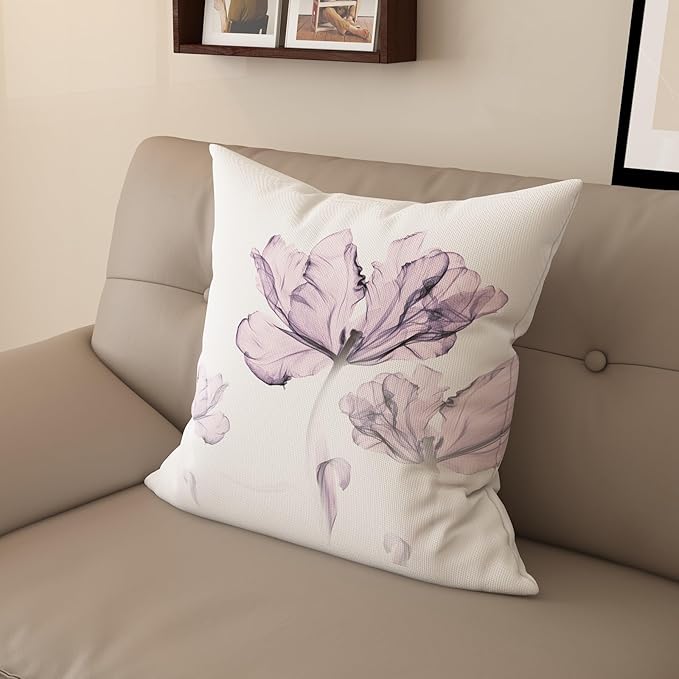 Textured Modern Minimalist Pillow Cover with Creative Floral Print, Digital-Printed Square Cushion Cover for Living Room Sofa (22 * 22inch-03021)