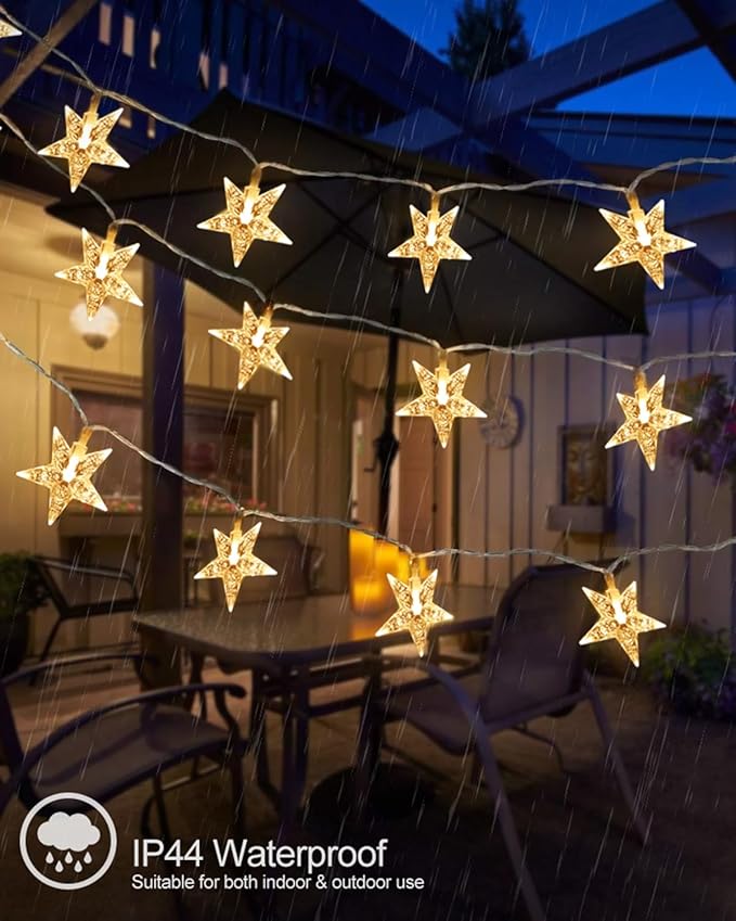 Star String Lights Plug in, 59 Ft 100 LED Star Fairy Lights with Remote Timer, Connectable Waterproof for Bedroom Wedding Party Indoor Outdoor Décor, Warm White