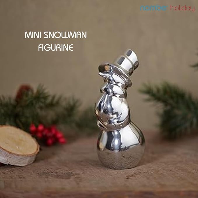 Nambé Holiday Collection Mini Snowman Figurine – Festive Christmas Accent for Tabletop or Mantel, Sculptural Seasonal Décor in Signature Alloy with Rounded Silhouette, Decorative Holiday Display