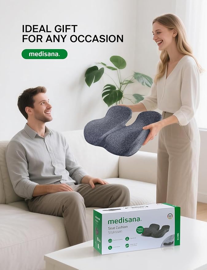 Medisana Seat Cushion, SC 200G Seat Cushions for Office Chairs, Car Seat, Wheelchair - Sciatica & Tailbone & Coccyx Pain Relief Pillow for Driver Sedentary People(Size:22.8 * 16.5 * 4.3 in-Grey)