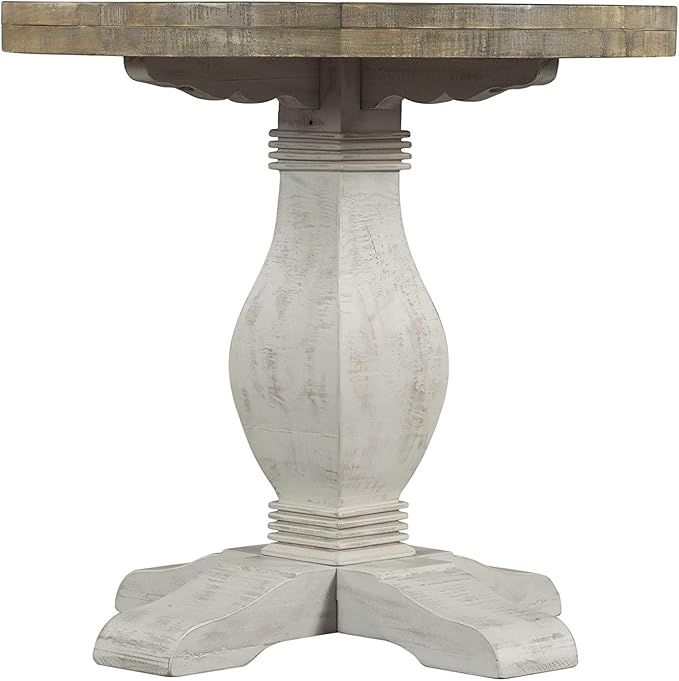 Napa Solid Wood Farmhouse Rustic Reclaimed Natural and White Stain Round End Side Accent Living Room Table, Nightstand Bedside 26" W x 26" D x 25" H