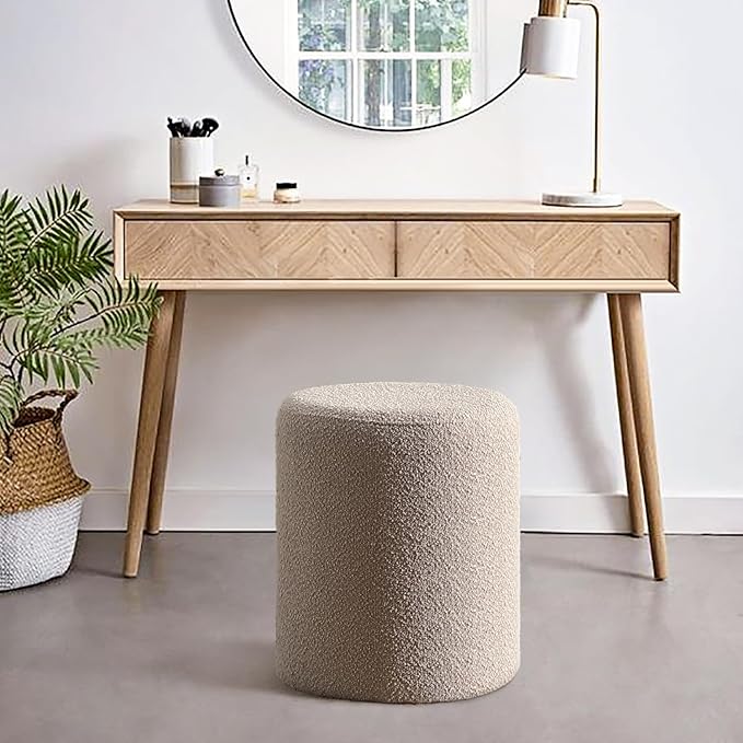 Get Set Style Modern Round Ottoman with Soft Padded Seat, Vanity Stool for Makeup, Upholstered Footrest Stool Ottoman Foot Stool for Living Room, Bedroom,White