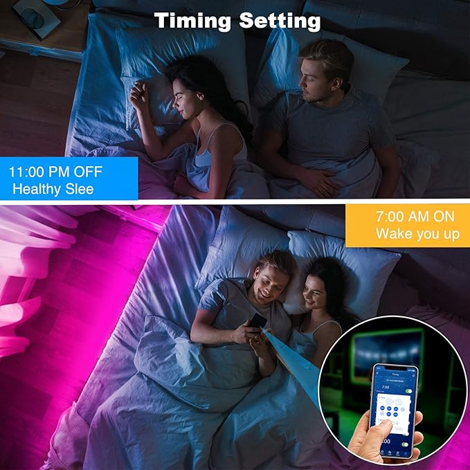 DAYBETTER Smart Led Lights 50 ft, 5050 RGB Led Strip Lights Kits with 24 Keys Remote, App Control Timer Schedule Led Music Strip Lights