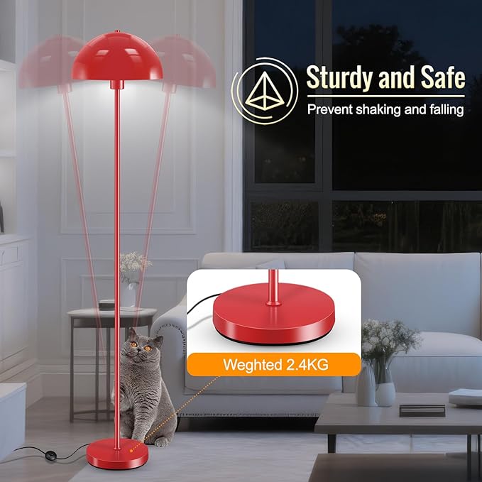 Floor Lamp Red, Industrial Tall Lamps for Living Room, 65.5" Standing Lamp, Metal Mushroom Lamp Shade, E26 Base, Footswitch, SGS Listed, Modern Pole Lamps for Nursery Bedroom, Mid Century Home Decor