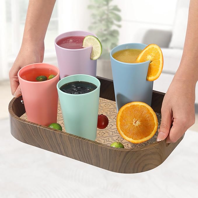 24 Pcs Unbreakable Plastic Cups Set, 12 Pcs 14 oz and 12 Pcs 20 oz Reusable Plastic Cups, Stackable Water Tumblers, Drinking Cup for Kitchen, BPA-free, Dishwasher and Microwave Safe, 6 Colors