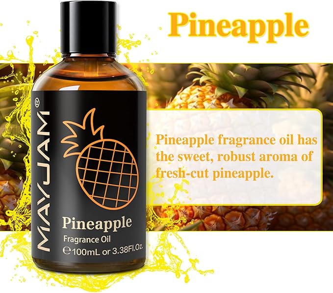 MAYJAM 100ML/3.38FL.OZ Pineapple Fragrance Oils with Glass Dropper, Essential Oils for Diffusers for Home, Long Lasting Scented Oils for Diffusers Soap Candle Making