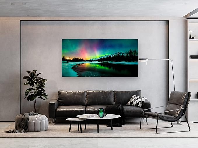S01975 Wall Art Aurora scenery Painting on Canvas Prints Stretched and Framed Pictures to Photo Paintings on Canvas Ready to Hang for Home Decorations Office Wall Decor XXLarge 30x60 inch
