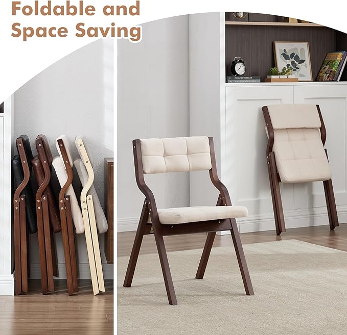 4-Pack Folding Dining Chairs with Cushion,Padded Foldable Dining Chairs,Portable Wooden Folding Chairs for Dining Rooms Kitchen Wedding and Party Indoor Beige