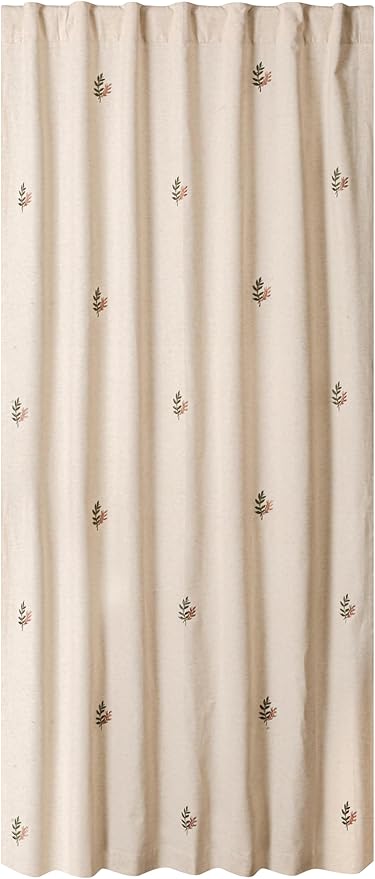 Linen Flax Curtain 50x84 Natural with Embroidery, Farmhouse Curtain,Tab Top Curtains, Room Darkening Drapes, Curtains for Bedroom, Curtains for Living Room_1Piece