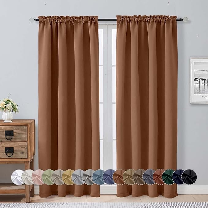 Aiyufeng Sun Baked Blackout Curtains for Bedroom 72 Inch Length 2 Panels, Privacy Thermal Insulated Rod Pocket Door Window Curtains for Front Door, W40 x L72 Inch, Sun Baked