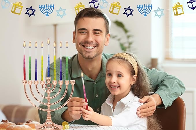Dripless Hanukkah Candles, Multicolored Striped Deluxe Tapered Decorations, Chanukkah Menorah Candles for All 8 Nights of Chanukah, (Single)