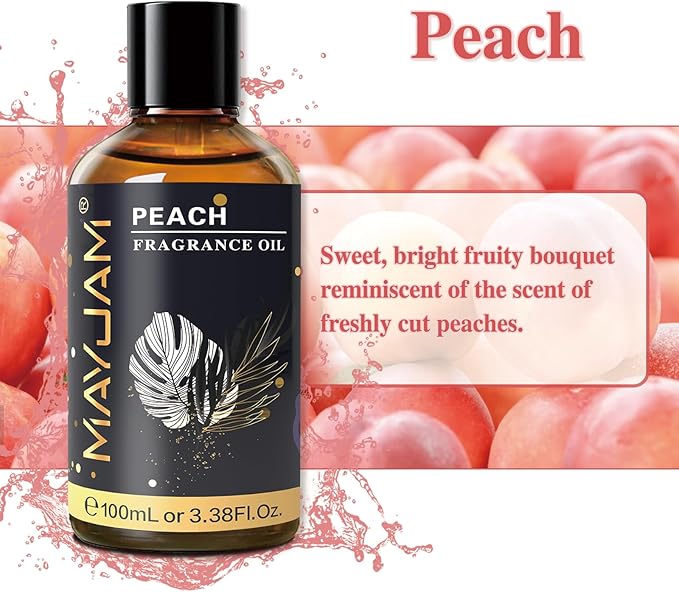 MAYJAM 100ML/3.38FL.OZ Peach Fragrance Oils with Glass Dropper, Essential Oils for Diffusers for Home, Long Lasting Scented Oils for Diffusers Soap Candle Making