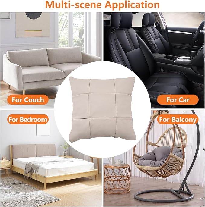 Kidol & Shellder Genuine Leather Throw Pillow Cover 18x18 Modern Solid Lumbar Pillow Covers-Luxury Pillowcases for Couch Sofa Bed-Soft Durable Decorative Cushion Case with Hidden Zipper(Apricot)