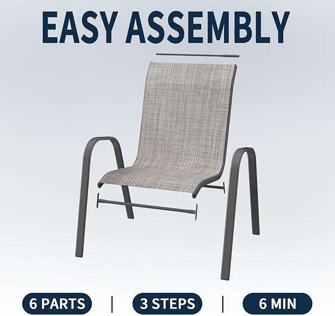 Amopatio Patio Chairs Set of 4, Outdoor Stackable Dining Chairs for All Weather, Breathable Garden Outdoor Furniture for Backyard Deck, Light Grey